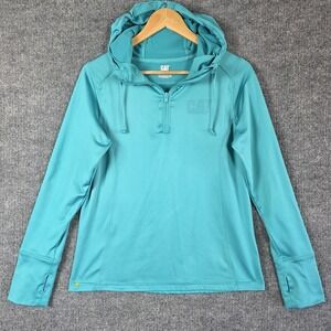 CAT Quarter Zip Hoodie Women's M Turquoise Sweatshirt Workwear Fleece Thumbholes